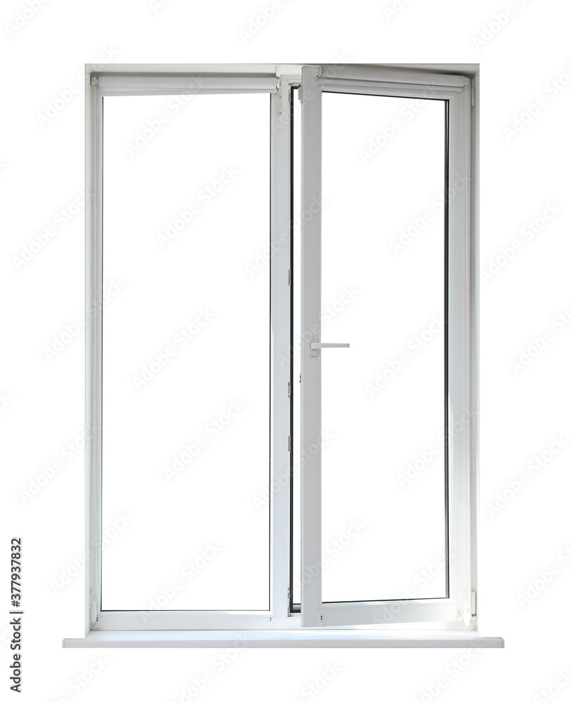 Modern open plastic window on white background Modern open plastic window on white background