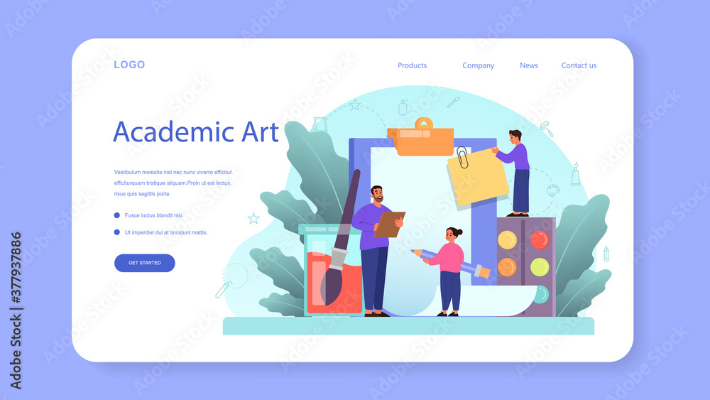 Art school education web banner or landing page. Student Art school education web banner or landing page. Student
