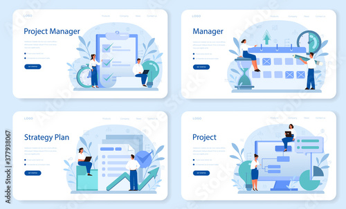 Project management web banner or landing page set. Successful