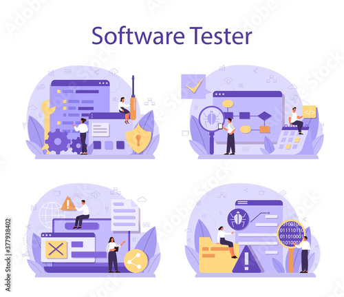 Testing software concept set. Application or website code test