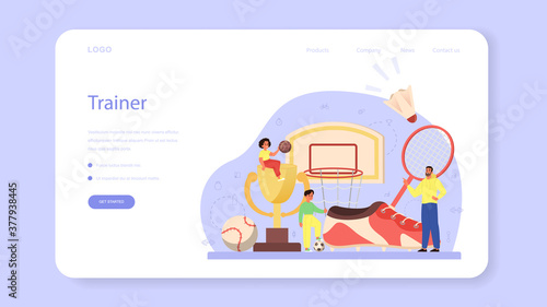 Physical education or school sport class web banner or landing page