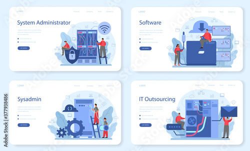 System administrator web banner or landing page set. People