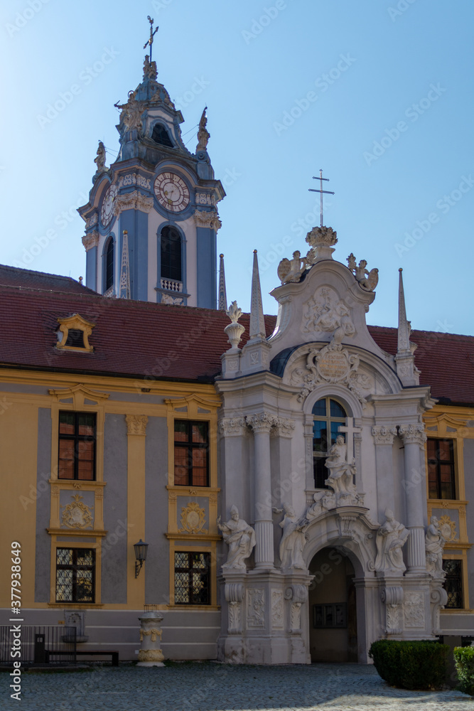 Fototapeta premium Baroque Court of the Durnstein abbey of the Augustinian Canons in the famous Wachau Valley in Austria