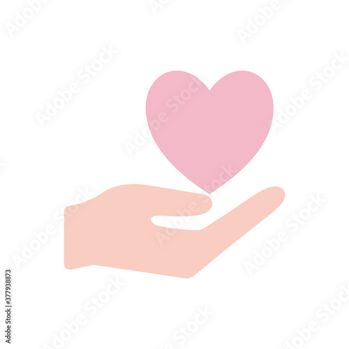 Heart over hand flat style icon vector design