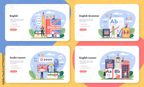English class web banner or landing page set. Study foreign languages