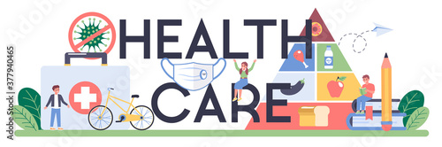 Health care typographic header. Idea of life safety and health care