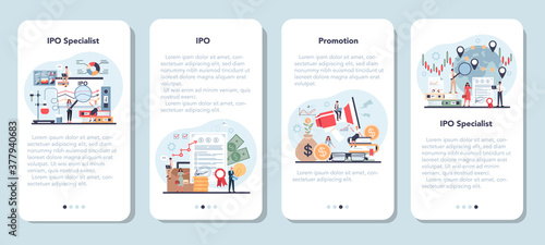 Initial Public Offerings specialist mobile application banner set.