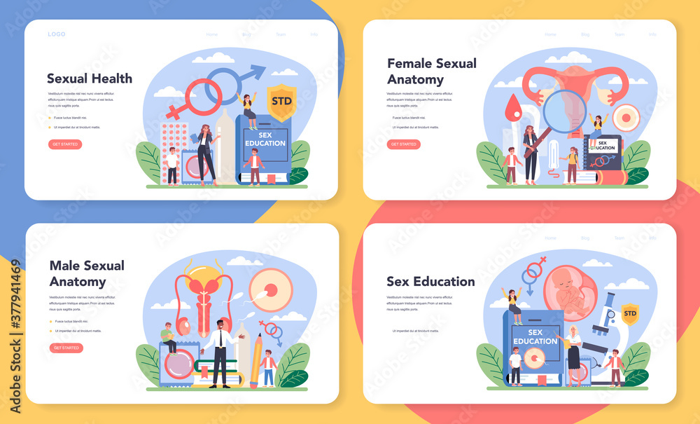 Sexual education web banner or landing page set. Sexual health lesson Sexual education web banner or landing page set. Sexual health lesson