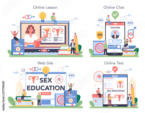 Sexual education online service or platform set. Sexual health