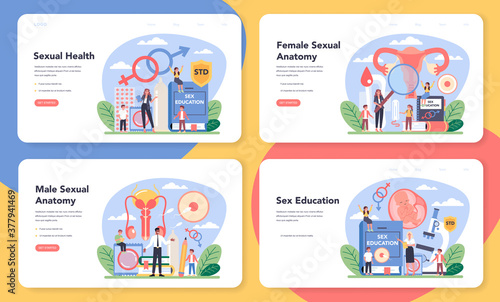 Sexual education web banner or landing page set. Sexual health lesson