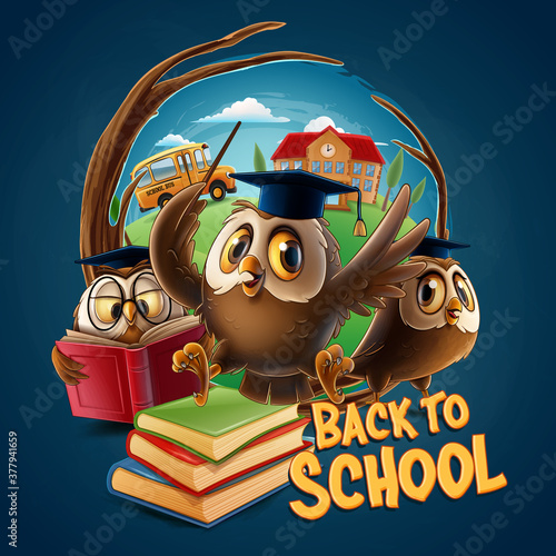 owls with graduation hat for back to school