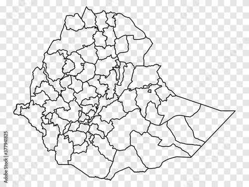 Blank map of Ethiopia. Departments and  Districts of Ethiopia map. High detailed gray vector map of Ethiopia on transparent background for your design. EPS10. 