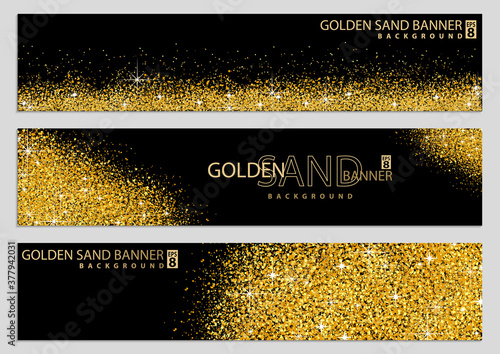 Golden Sand on Black Banner Collection - Happy New Year or Merry Christmas Te...