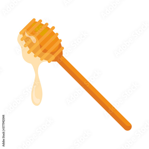 honey dipper stick with dripping honey, on white background vector illustration design