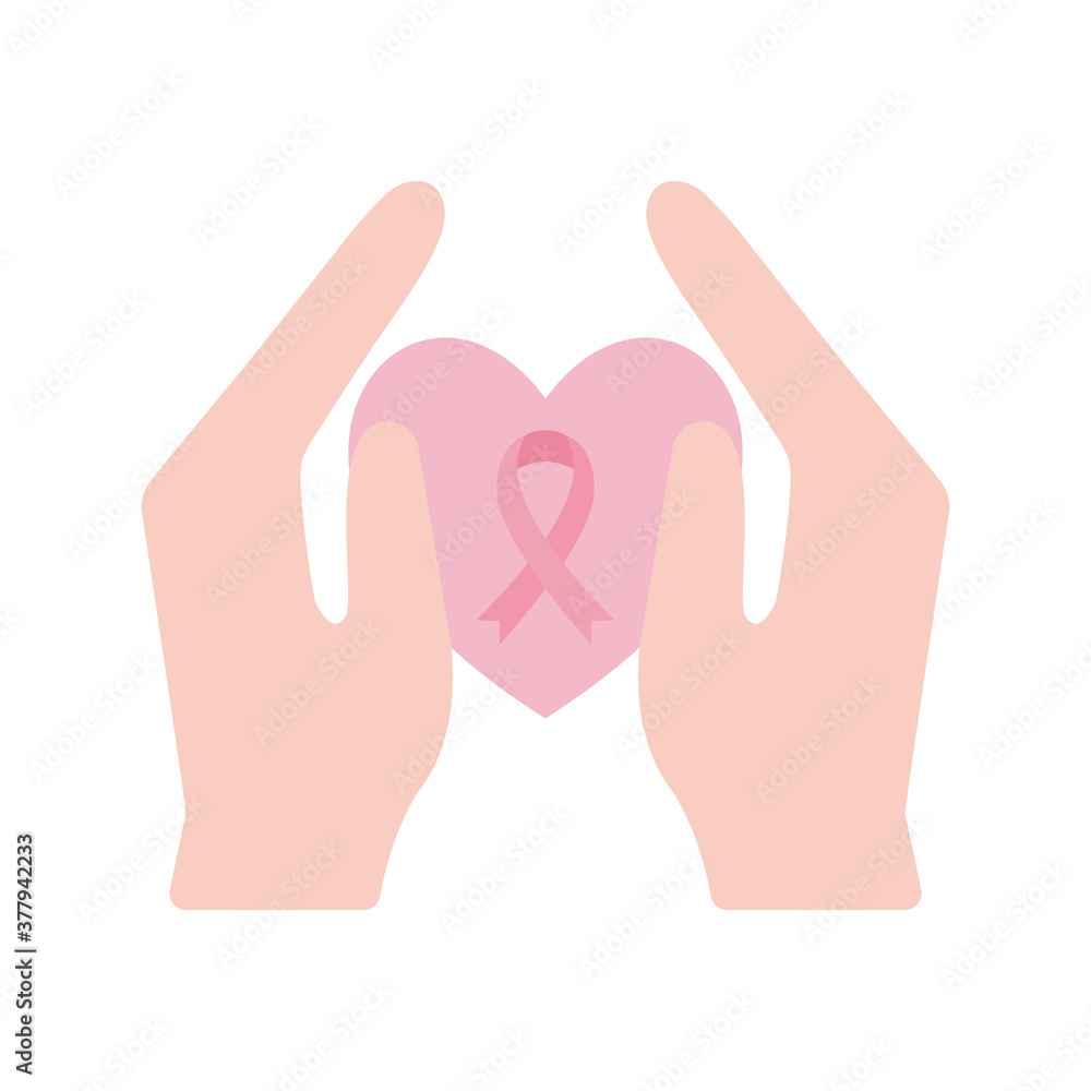 breast cancer ribbon in heart between hands flat style icon vector design breast cancer ribbon in heart between hands flat style icon vector design