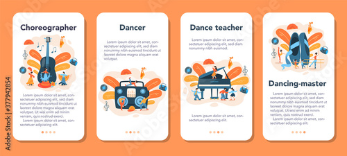 Dance teacher or choreographer mobile application banner set.