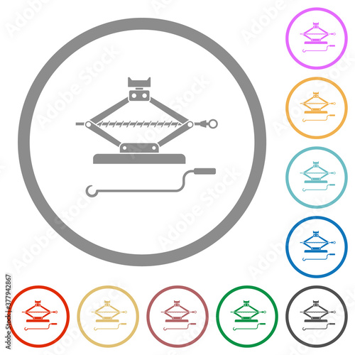 Car jack with crank flat icons with outlines