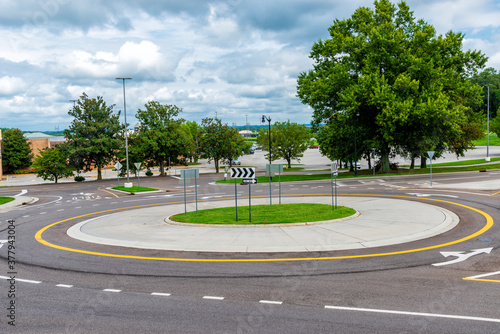 Traffic Roundabout Near Suburban Mall