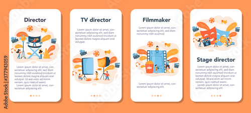 Director mobile application banner set. Idea of creative people