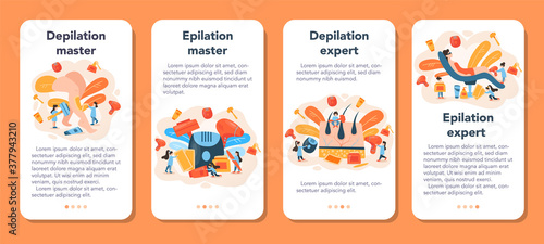 Depilation and epilation mobile application banner set. Hair removal
