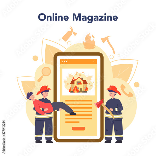 Fireman online service or platform set. Professional fire brigade