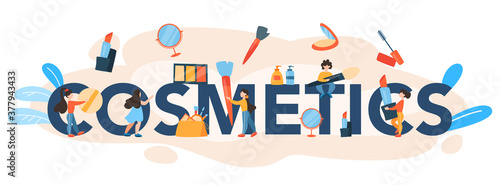 Cosmetics typographic header. Woman doing a beauty procedure