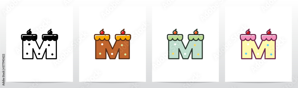 Cake With Cherry On Top Formed Letter Logo Design M Cake With Cherry On Top Formed Letter Logo Design M