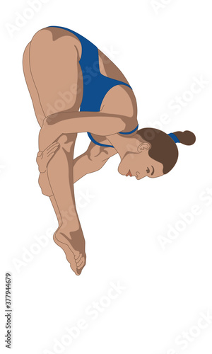 diver, female in pike diving position isolated on a white background