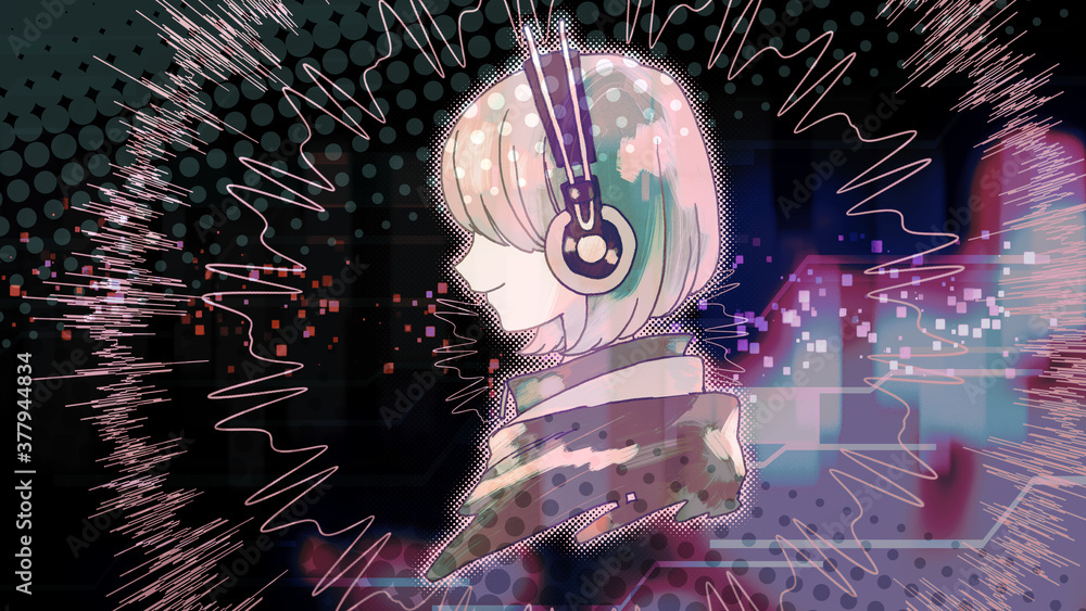 ヘッドホンで音楽を聴く女の子のイラスト Stock Illustration Adobe Stock