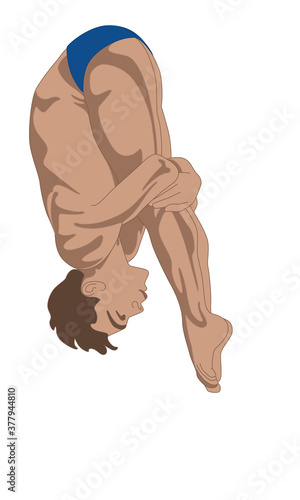 diver, male in pike diving position isolated on a white background