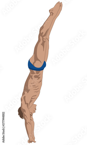 diver, male in straight diving position isolated on a white background