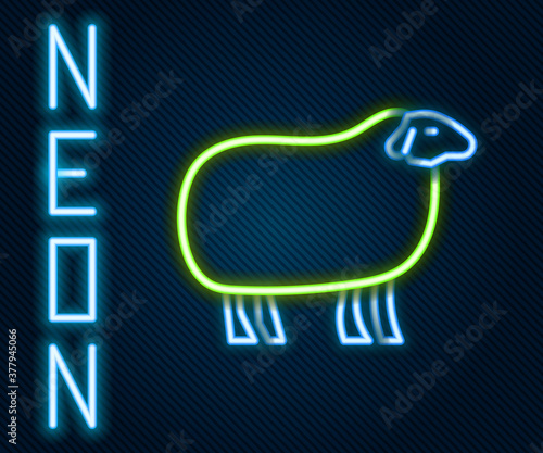 Glowing neon line Sheep icon isolated on black background. Animal symbol. Colorful outline concept. Vector.