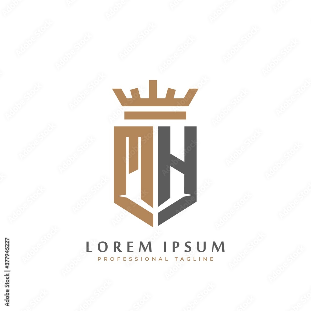 Premium MH Monogram of Two letters M&H. Elegant gold shield initials and  crown geometric old retro graphic logo design. alphabet vector elements  stock illustration Stock Vector | Adobe Stock