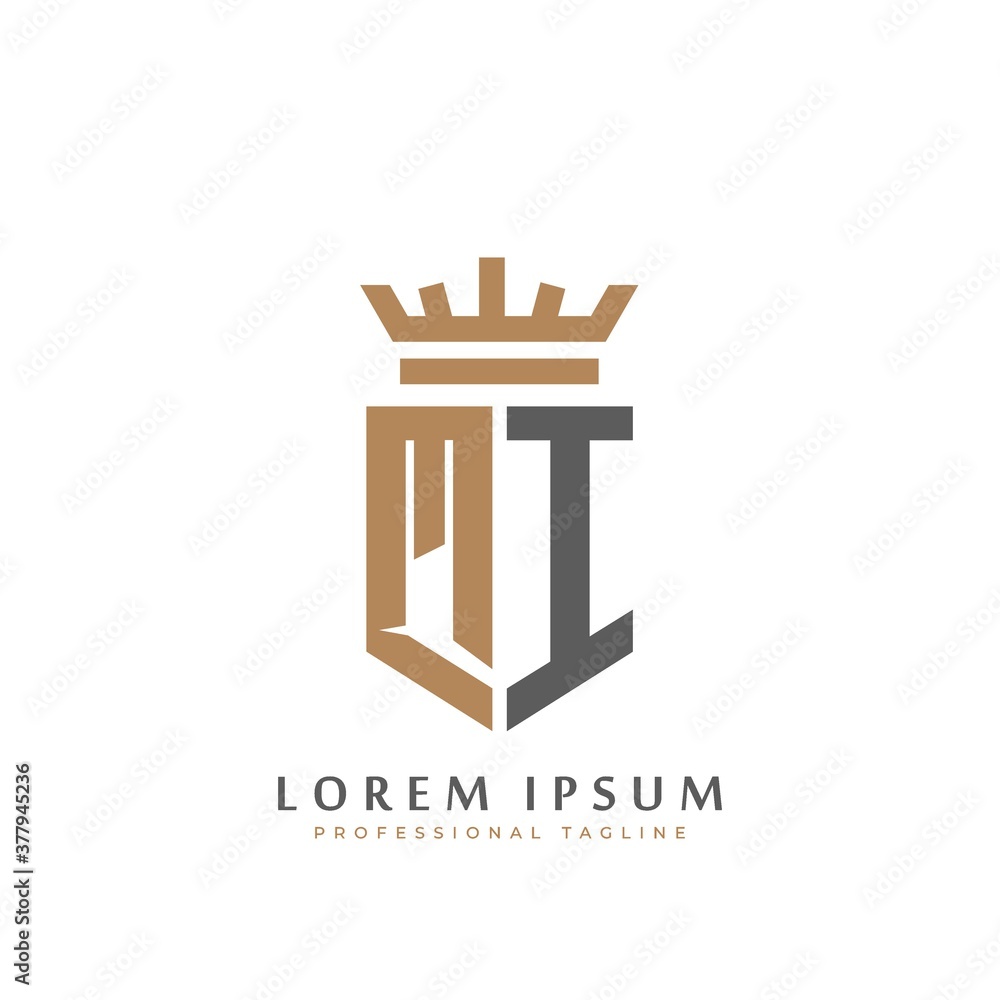 Premium on Monogram of Two Letters O&N. Elegant Gold Shield