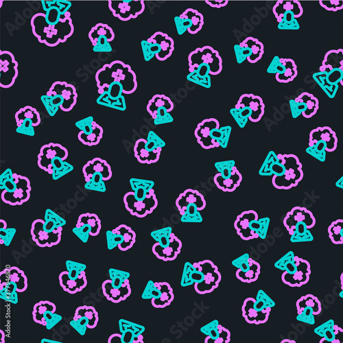 Line Man graves funeral sorrow icon isolated seamless pattern on black background. The emotion of grief, sadness, sorrow, death. Vector.