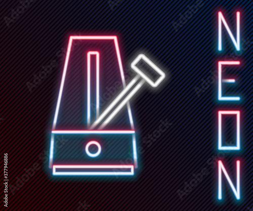 Glowing neon line Classic Metronome with pendulum in motion icon isolated on black background. Equipment of music and beat mechanism. Colorful outline concept. Vector.