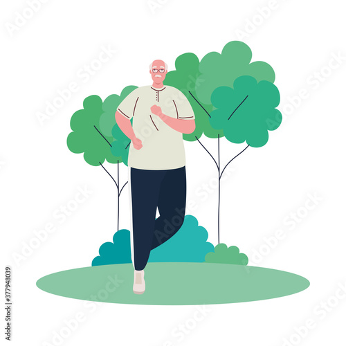 old man running in the park, sport recreation concept vector illustration design