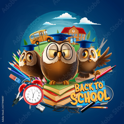 owls with graduation hat for back to school