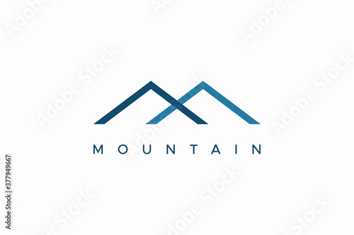 Abstract Mountain Logo. Blue Geometric Line Initial Letter M isolated on White Background. Flat Vector Logo Design Template Element