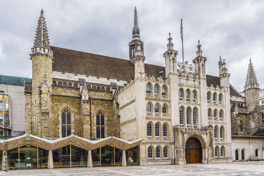 Guildhall (1440) - building in Moorgate area of City of London. Guildhall used as a town hall for several hundred years. London, UK. 