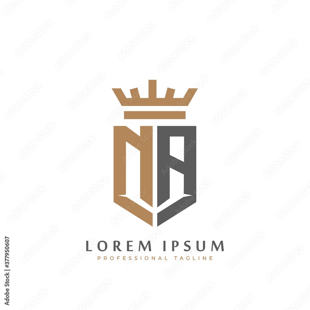Premium NA Monogram of Two letters N&A. Elegant gold shield initials ...
