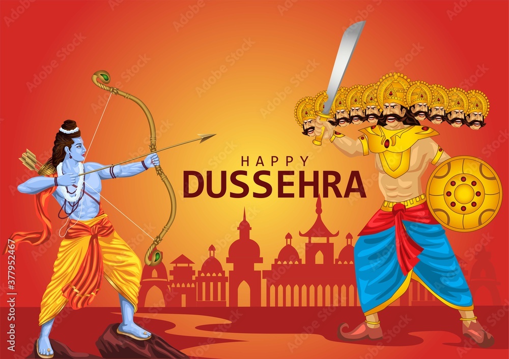Happy Dussehra festival of India. of Lord Rama killing Ravana. vector ...