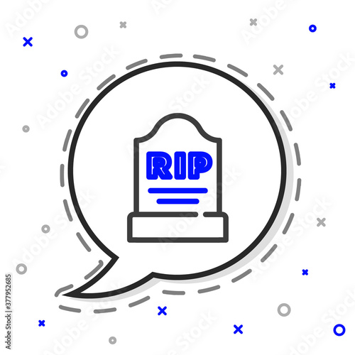 Line Tombstone with RIP written on it icon isolated on white background. Grave icon. Colorful outline concept. Vector.