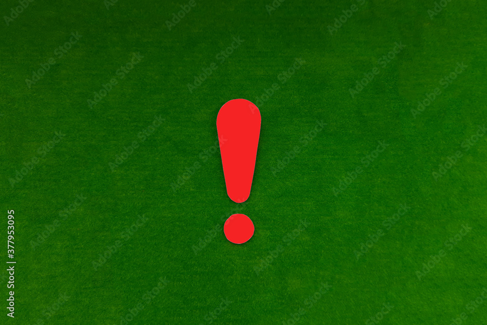 Red exclamation mark on a green background. Warning, attracting attention.