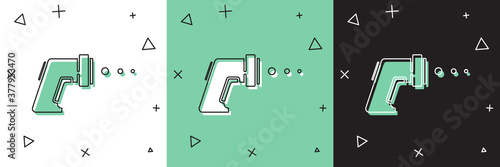 Set Digital contactless thermometer with infrared light icon isolated on white and green, black background. Vector.