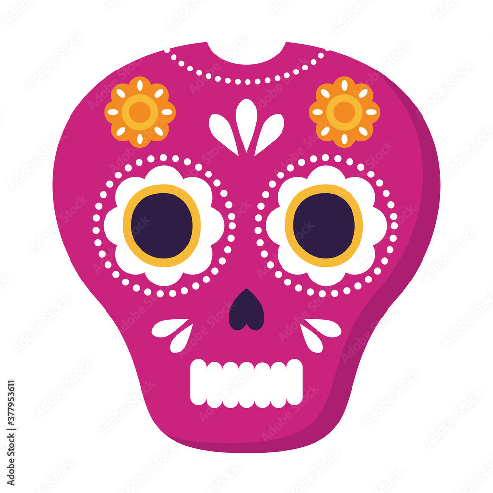 pink mexican skull with flowers decoration, on white background vector illustration design pink mexican skull with flowers decoration, on white background vector illustration design