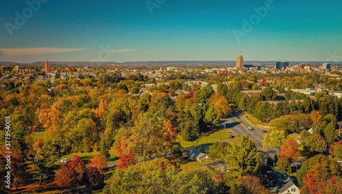 Autumn Aerial view of the City of Allentown  Pennsylvania