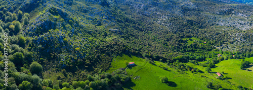 Spring landscape in the surroundings of the Sierra de Hornijo near Ramales de la Victoria in the Autonomous Community of Cantabria. Spain, Europe