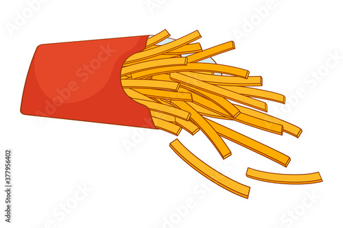Cartoon french fries in red paper pack