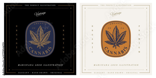 Cannabis marijuana leaf vintage badge retro logo